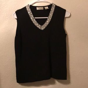 Laura Ashley Petite sweater tank with cream beads